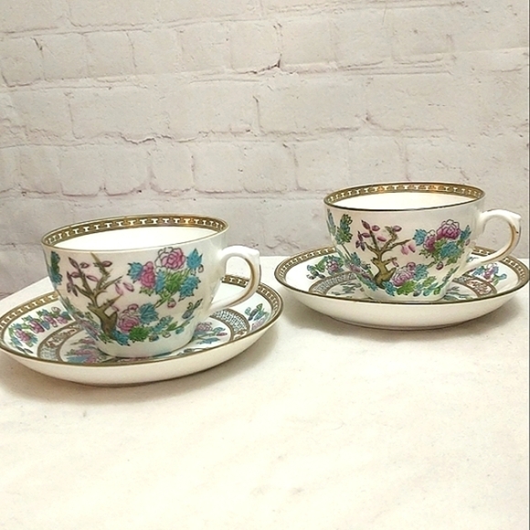 VINTAGE Pair of Crown Chelsea Morris China Indian Tree Tea Cups And Saucers - Picture 1 of 9